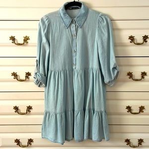Zara chambray dress worn once or twice 32 length 19 pit to pit size small